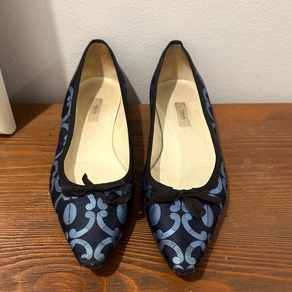 Prada Blue Patterned Women's Flats - Picture 1 of 6
